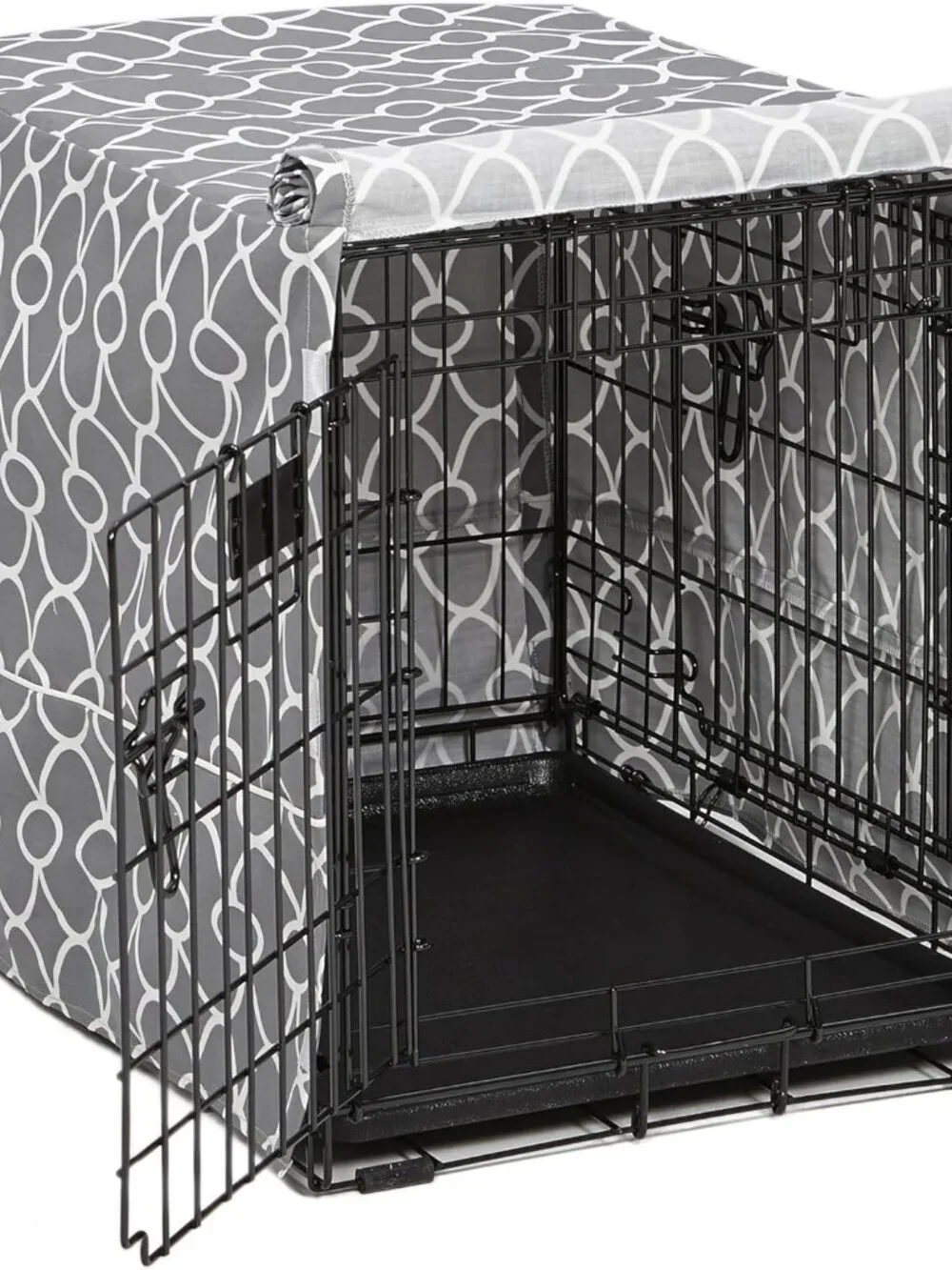 Like new! Grey and white geometric dog crate cover, 24L x 18W x 19H - Picture 1 of 8